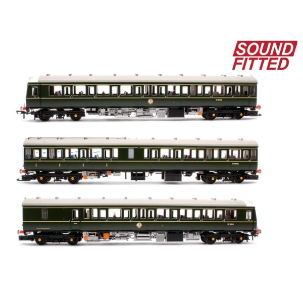 Bachmann 35-503SF Class 117 3-Car DMU R334 BR Green (Small Yellow Panels) - DCC Sound