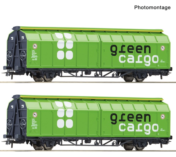 ROCO 6600114 Green Cargo Hbillns-v Sliding Wall Wagon Set (2) VI