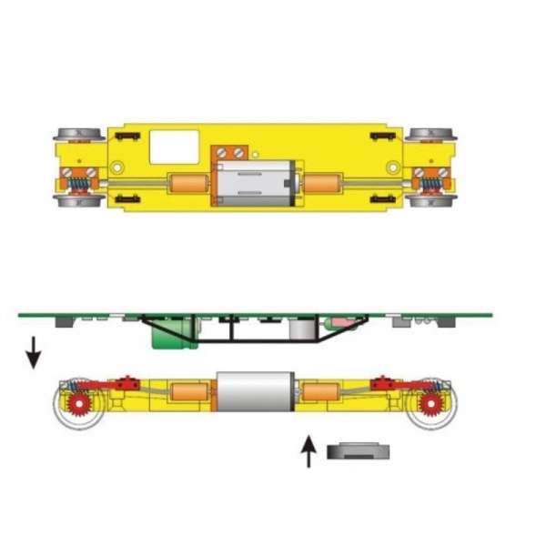 Viessmann 2315 Yellow Low Side Car with Drive Unit - Functional HO Model for 2 Rail Version