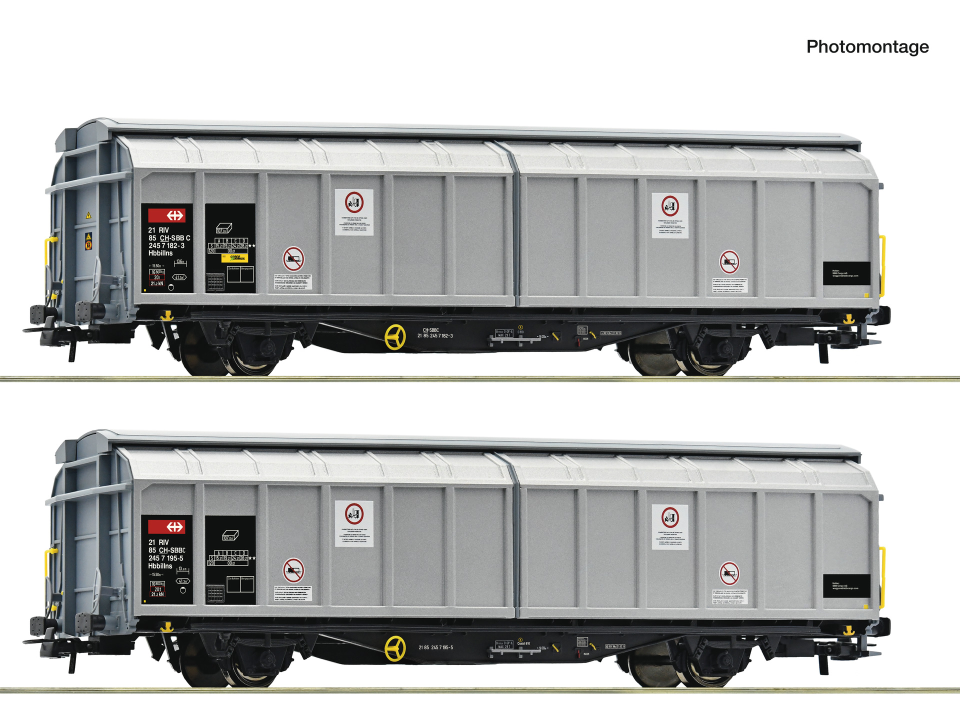 ROCO 6600110 SBB Cargo Hbbillns Sliding Wall Wagon Set (2) VI