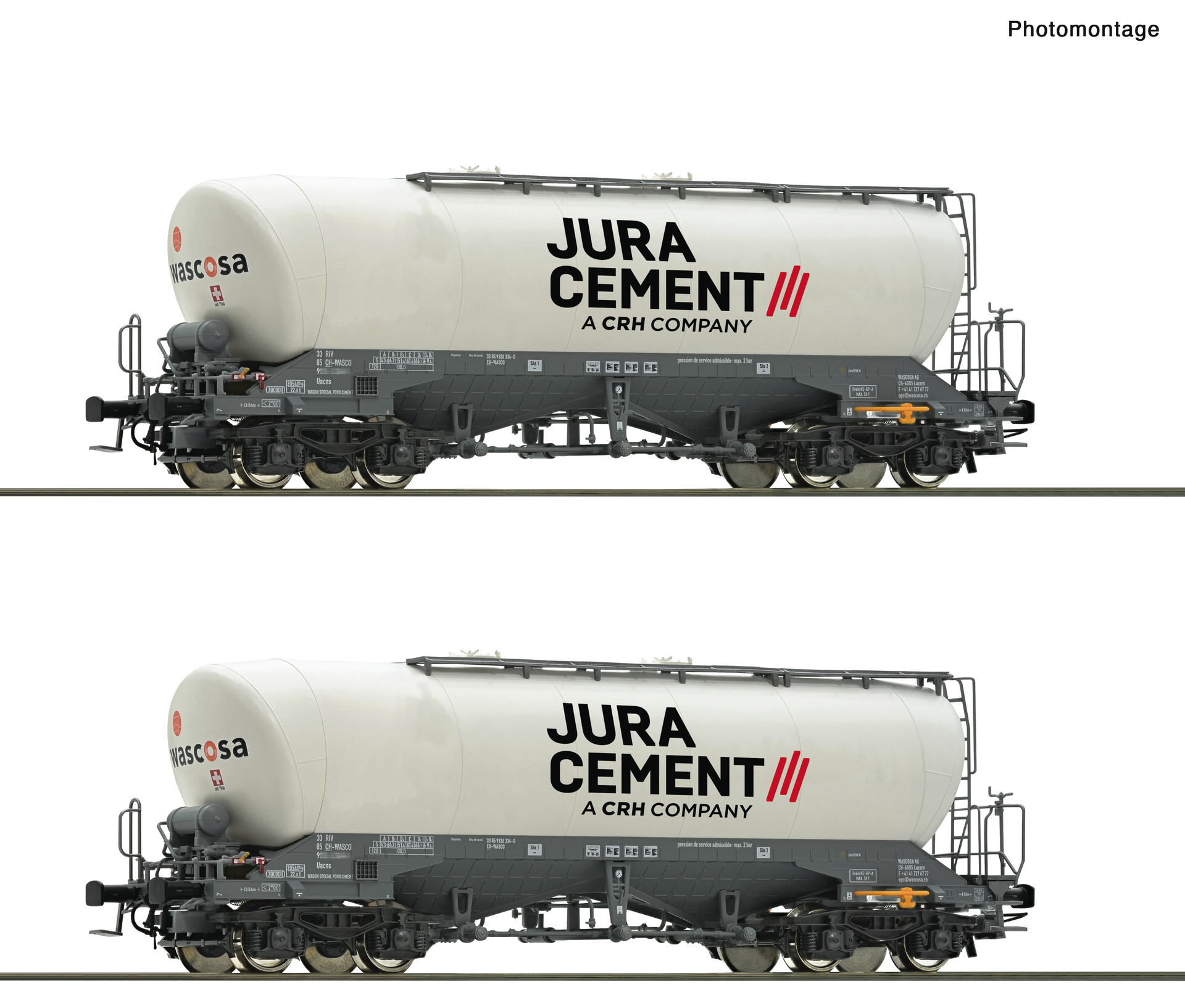 ROCO 6600191 Wascosa/Jura Cement Uacns Bogie Silo Wagon Set (2) VI