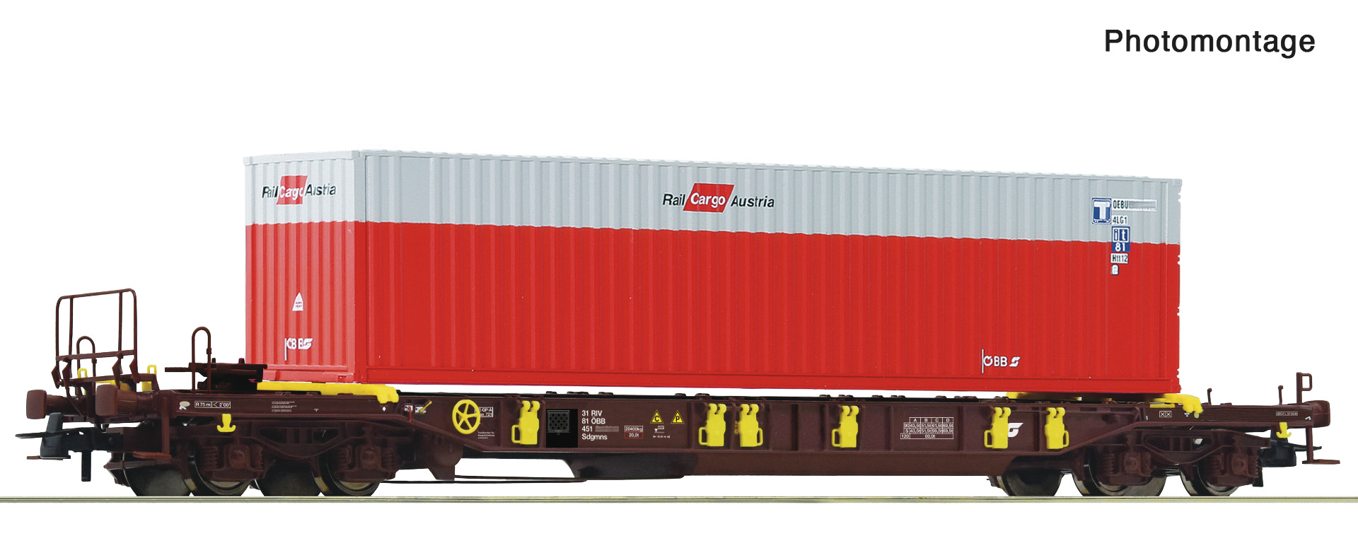 ROCO 67598 OBB T3 Pocket Wagon w/Rail Cargo Austria Container Load V