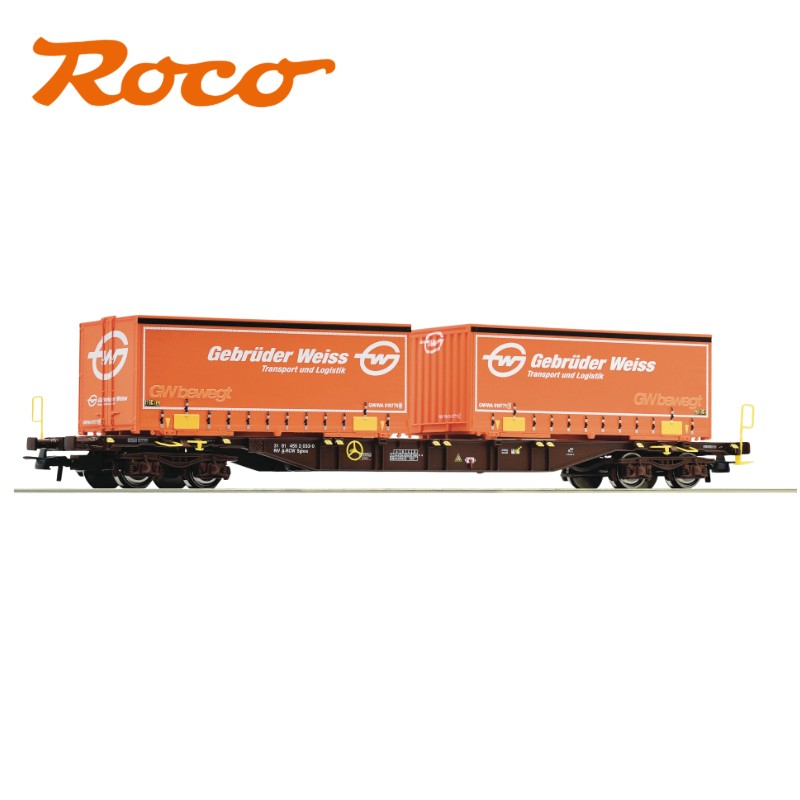 Roco 77344 OBB Sgnss Flat Wagon w/Gebruder Weiss Containers VI